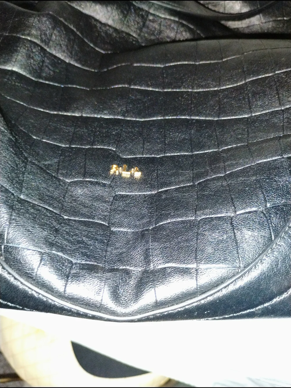 Lauren Ralph Lauren Black Croc Embossed Large Shoulder Tote Bag Gold Hardware